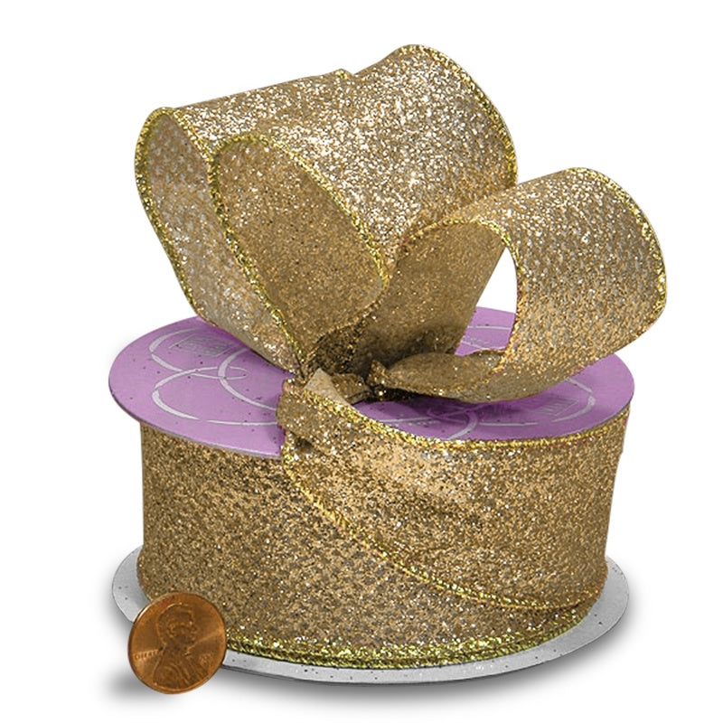 Lamé Glitter Wired Ribbon in Champagne (1-1/2" X 10YD)